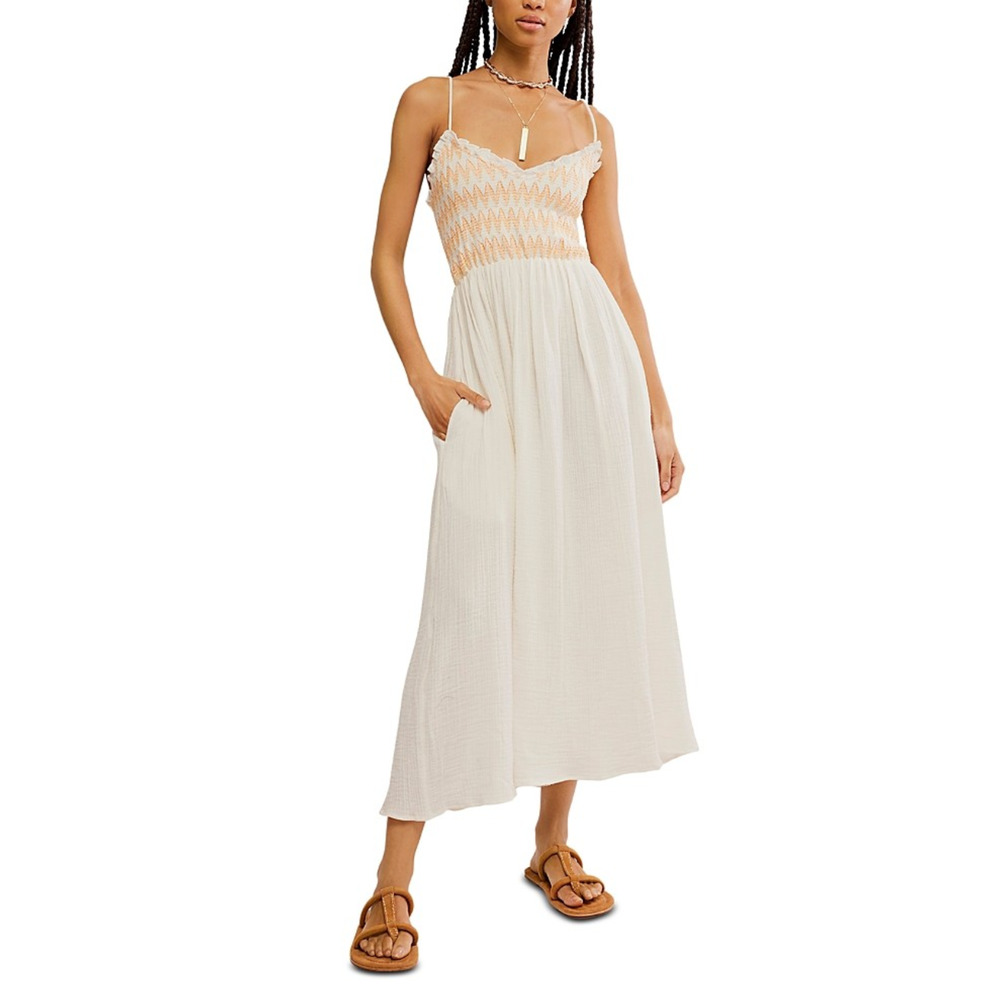 Free People Sweet Nothings Dress Maxi White Orange Cream NWT